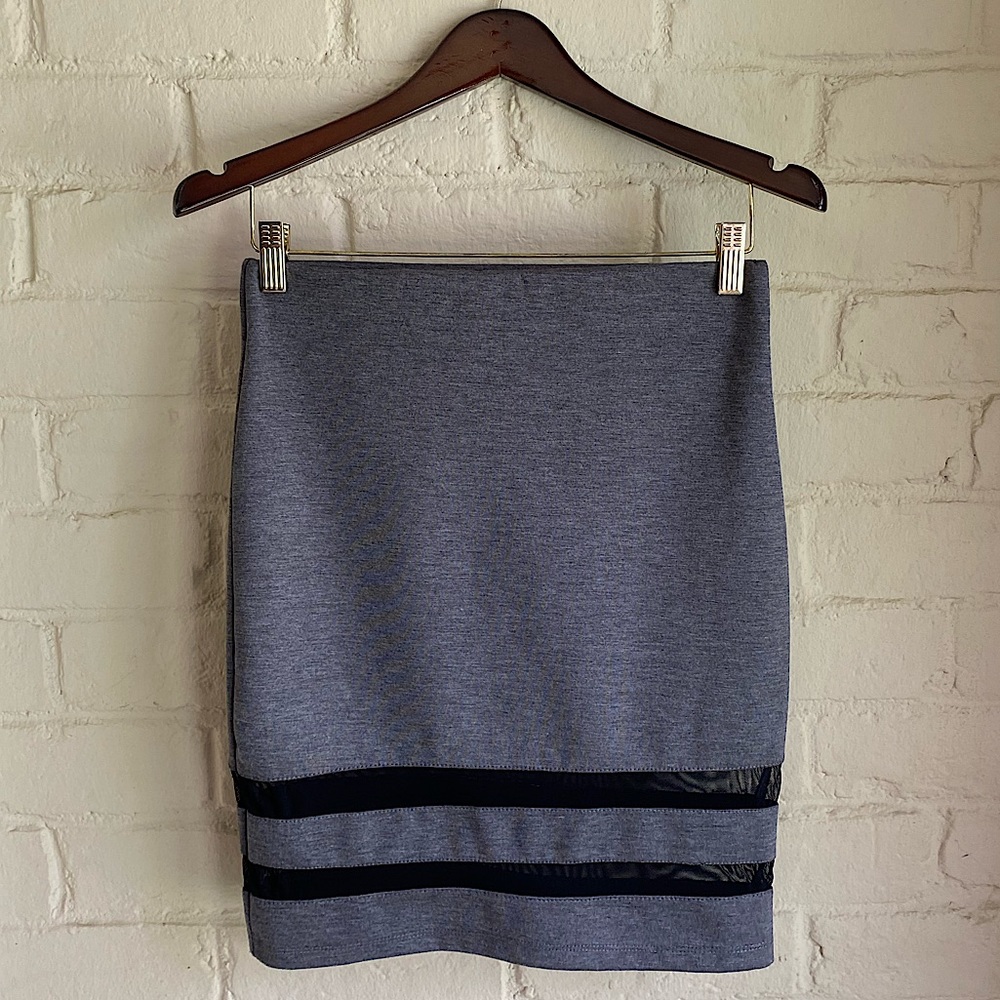 H & M divided grey gray and black mesh lined bodycon mini midi skirt size small